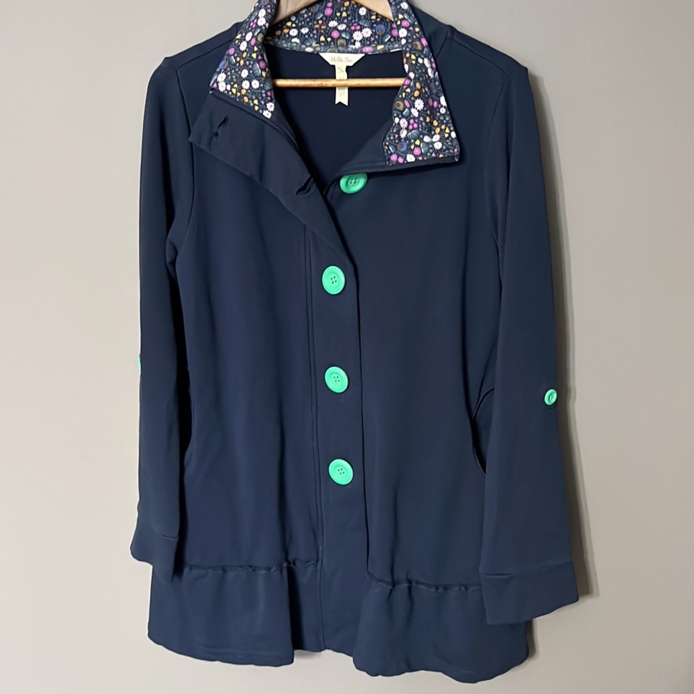 Matilda Jane A Million Little Things Navy Blue Jacket with Teal Buttons Size M